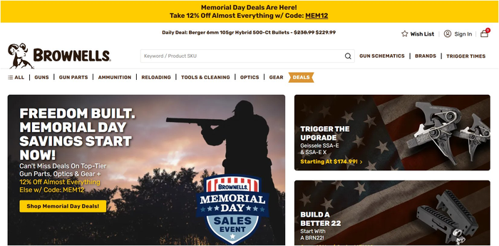 Brownells.com homepage - the world's largest supplier of firearms parts and accessories