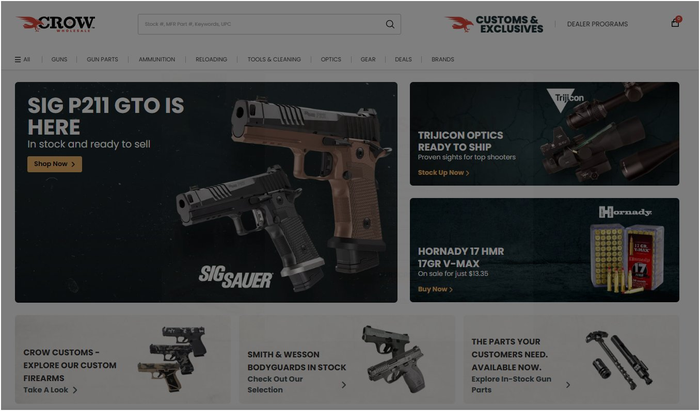 Crow Wholesale homepage - B2B firearms distribution and dealer programs